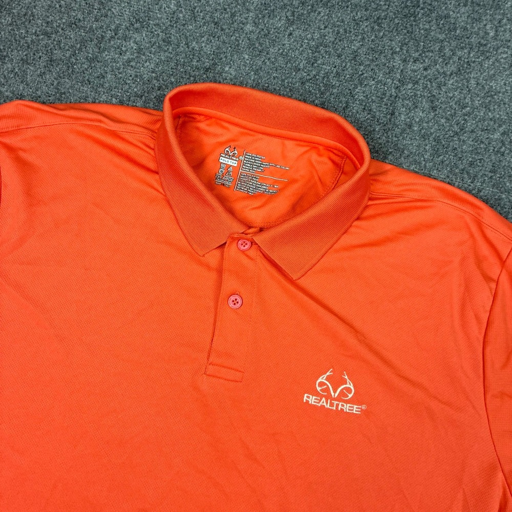 Realtree Mens Size 2XL XXL Orange Performance Mesh Short Sleeve Polo Shirt